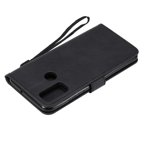 For Huawei P Smart 2020 Case Solid Color Leather Mobile Cover Wallet Stand with Strap