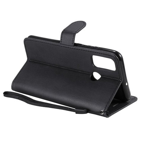 For Huawei P Smart 2020 Case Solid Color Leather Mobile Cover Wallet Stand with Strap