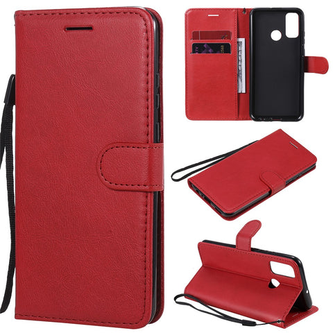 For Huawei P Smart 2020 Case Solid Color Leather Mobile Cover Wallet Stand with Strap