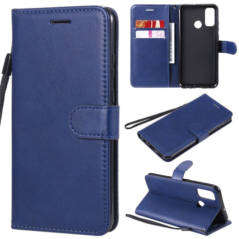 For Huawei P Smart 2020 Case Solid Color Leather Mobile Cover Wallet Stand with Strap