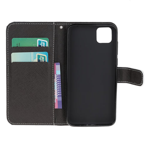 Pattern Printing Cross Texture Leather Wallet Phone Shell with Strap for Huawei Y5p