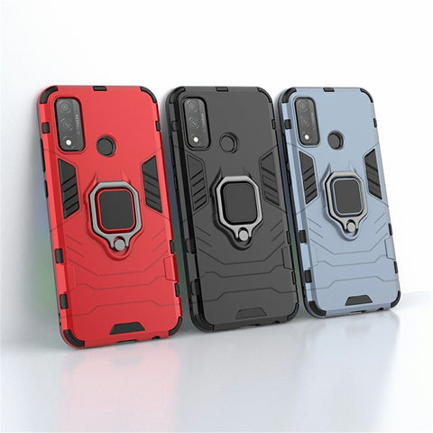 Protective Shell Cool Guard Ring Holder Kickstand PC TPU Hybrid Case for Huawei P smart 2020
