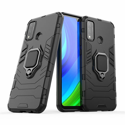 Protective Shell Cool Guard Ring Holder Kickstand PC TPU Hybrid Case for Huawei P smart 2020