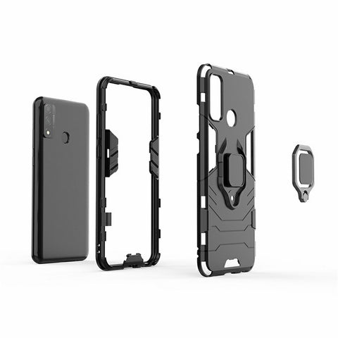 Protective Shell Cool Guard Ring Holder Kickstand PC TPU Hybrid Case for Huawei P smart 2020