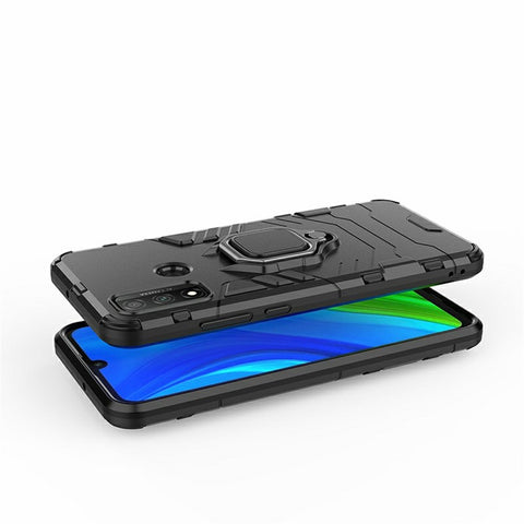 Protective Shell Cool Guard Ring Holder Kickstand PC TPU Hybrid Case for Huawei P smart 2020
