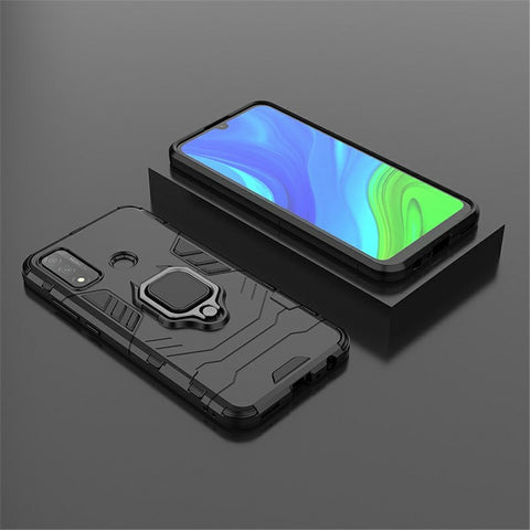 Protective Shell Cool Guard Ring Holder Kickstand PC TPU Hybrid Case for Huawei P smart 2020