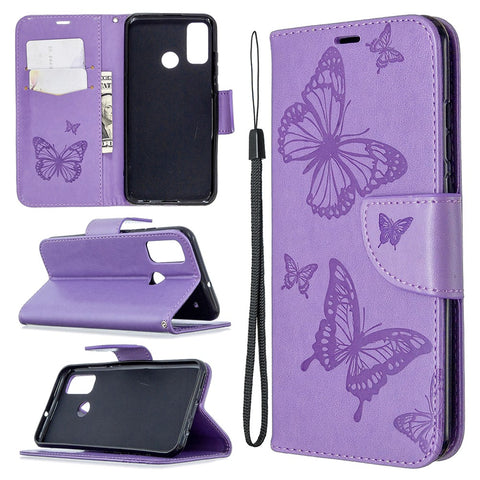 Imprint Butterfly Wallet Leather Shell for Huawei P Smart 2020
