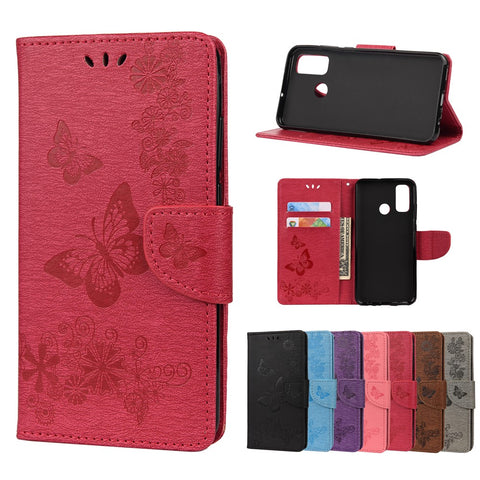 Imprint Flower Butterfly Leather Wallet Case for Huawei P smart 2020