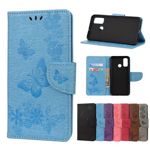 Imprint Flower Butterfly Leather Wallet Case for Huawei P smart 2020