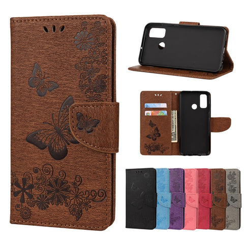 Imprint Flower Butterfly Leather Wallet Case for Huawei P smart 2020
