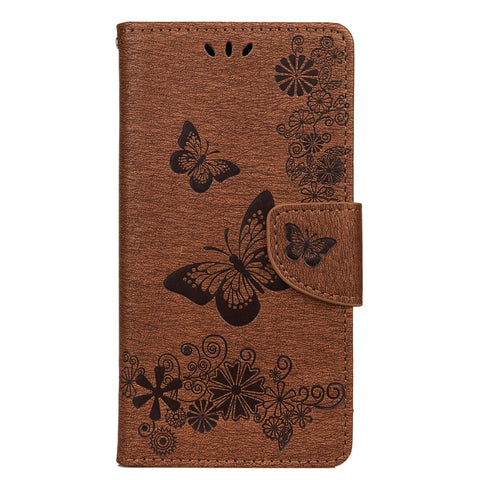 Imprint Flower Butterfly Leather Wallet Case for Huawei P smart 2020