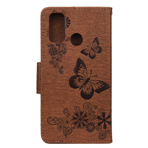 Imprint Flower Butterfly Leather Wallet Case for Huawei P smart 2020