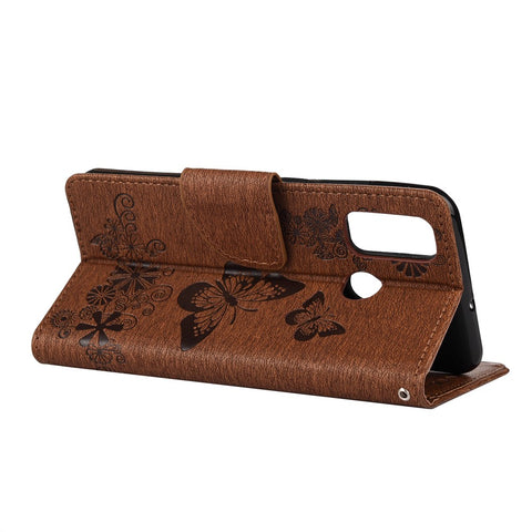 Imprint Flower Butterfly Leather Wallet Case for Huawei P smart 2020