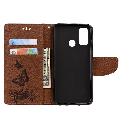 Imprint Flower Butterfly Leather Wallet Case for Huawei P smart 2020