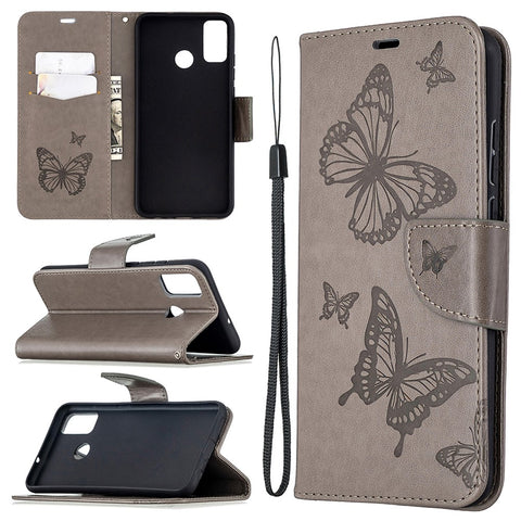 Imprint Butterfly Wallet Flip Leather Cell Phone Case for Honor 9X Lite
