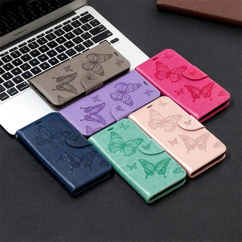 Imprint Butterfly Wallet Flip Leather Cell Phone Case for Honor 9X Lite