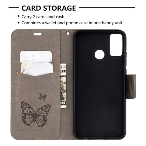 Imprint Butterfly Wallet Flip Leather Cell Phone Case for Honor 9X Lite