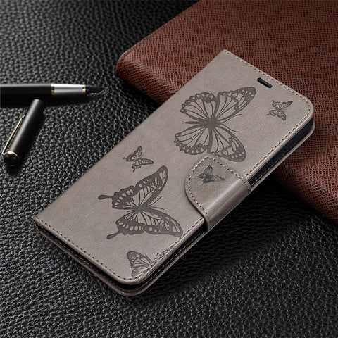 Imprint Butterfly Wallet Flip Leather Cell Phone Case for Honor 9X Lite