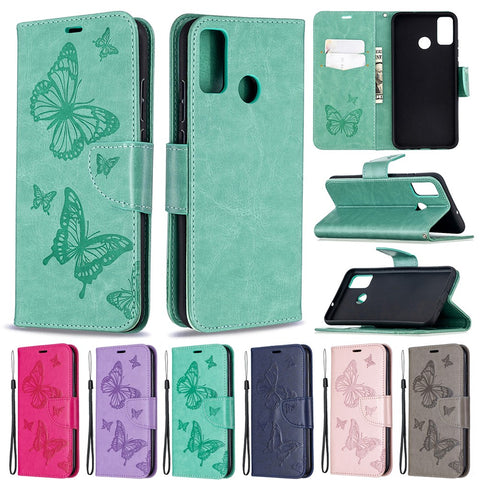 Imprint Butterfly Wallet Flip Leather Cell Phone Case for Honor 9X Lite
