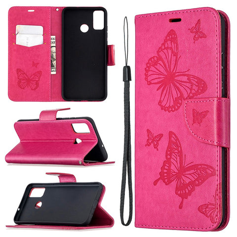 Imprint Butterfly Wallet Flip Leather Cell Phone Case for Honor 9X Lite