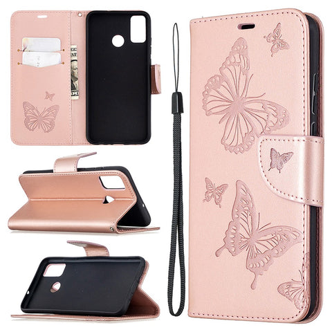 Imprint Butterfly Wallet Flip Leather Cell Phone Case for Honor 9X Lite