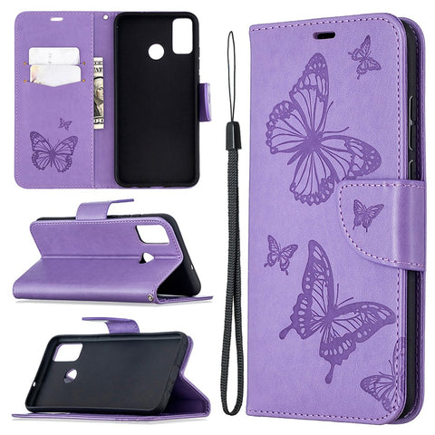 Imprint Butterfly Wallet Flip Leather Cell Phone Case for Honor 9X Lite