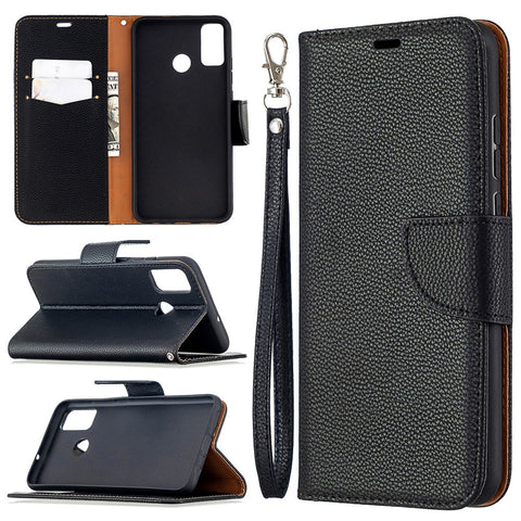 Litchi Texture Wallet Stand Leather Cover with Strap for Honor 9X Lite