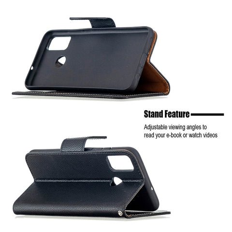 Litchi Texture Wallet Stand Leather Cover with Strap for Honor 9X Lite