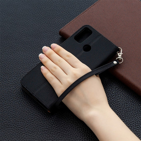 Litchi Texture Wallet Stand Leather Cover with Strap for Honor 9X Lite