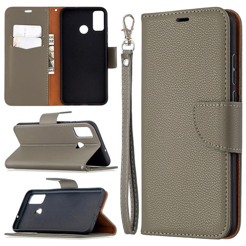 Litchi Texture Wallet Stand Leather Cover with Strap for Honor 9X Lite
