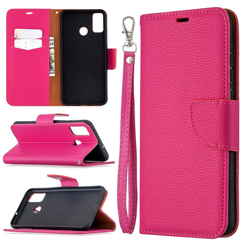 Litchi Texture Wallet Stand Leather Cover with Strap for Honor 9X Lite