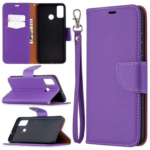 Litchi Texture Wallet Stand Leather Cover with Strap for Honor 9X Lite