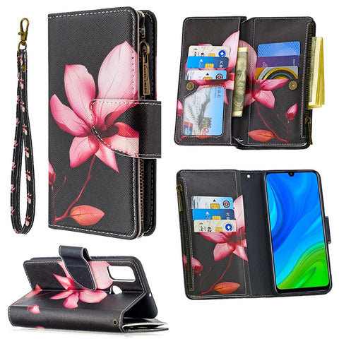 BF03 Pattern Printing Zipper Wallet Cover Leather Phone Shell for Huawei P smart 2020