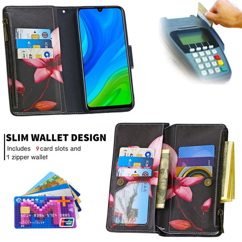 BF03 Pattern Printing Zipper Wallet Cover Leather Phone Shell for Huawei P smart 2020