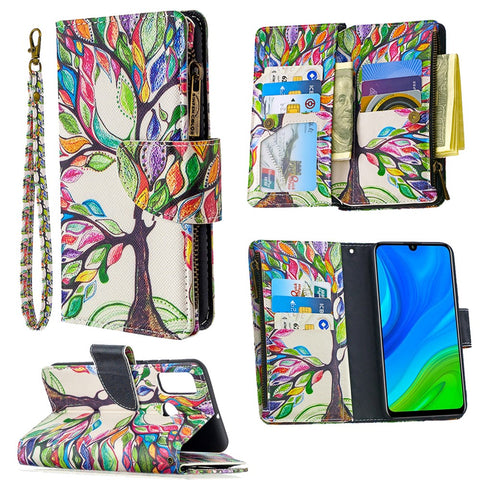 BF03 Pattern Printing Zipper Wallet Cover Leather Phone Shell for Huawei P smart 2020