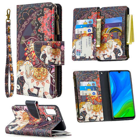 BF03 Pattern Printing Zipper Wallet Cover Leather Phone Shell for Huawei P smart 2020