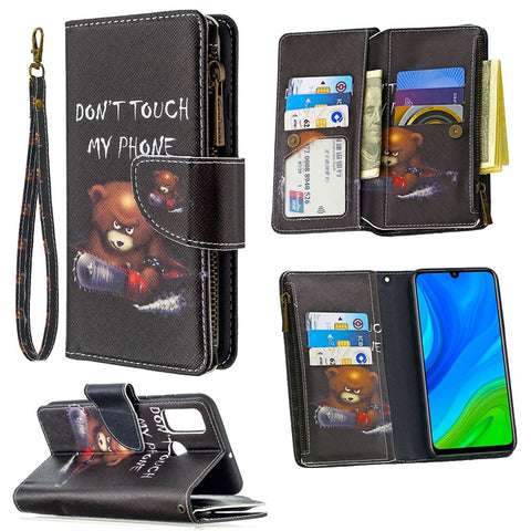 BF03 Pattern Printing Zipper Wallet Cover Leather Phone Shell for Huawei P smart 2020