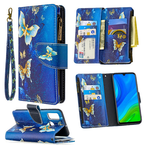 BF03 Pattern Printing Zipper Wallet Cover Leather Phone Shell for Huawei P smart 2020