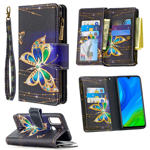BF03 Pattern Printing Zipper Wallet Cover Leather Phone Shell for Huawei P smart 2020