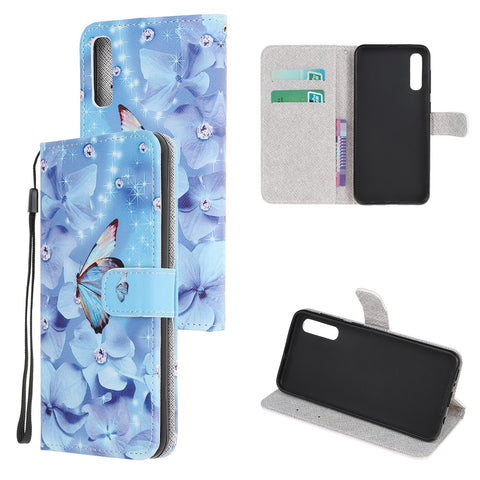Cross Texture Pattern Printing Leather Wallet Stand Cover with Strap for Huawei P Smart S / Y8p