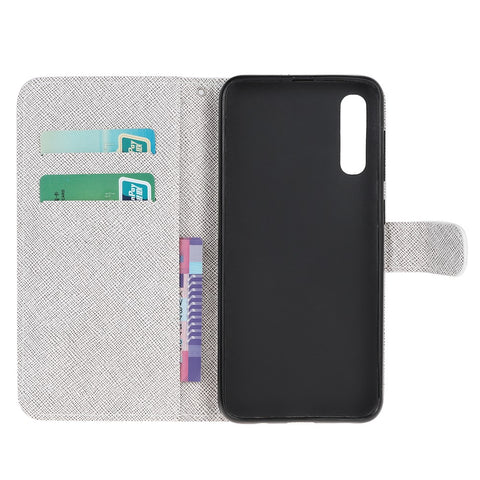 Cross Texture Pattern Printing Leather Wallet Stand Cover with Strap for Huawei P Smart S / Y8p