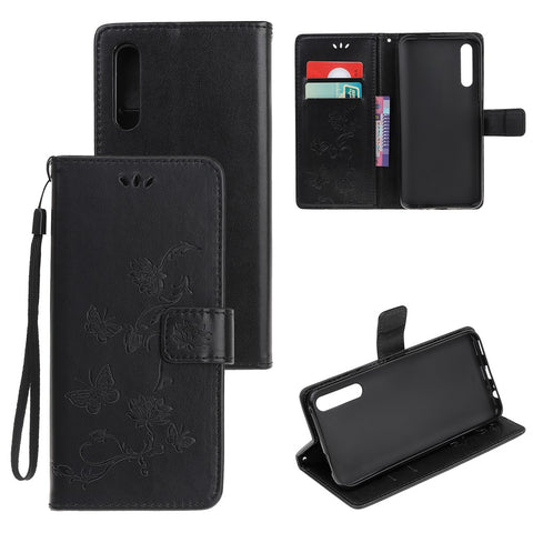 Imprint Butterfly Flower Wallet Leather Protective Cover for Huawei Y8p / P Smart S