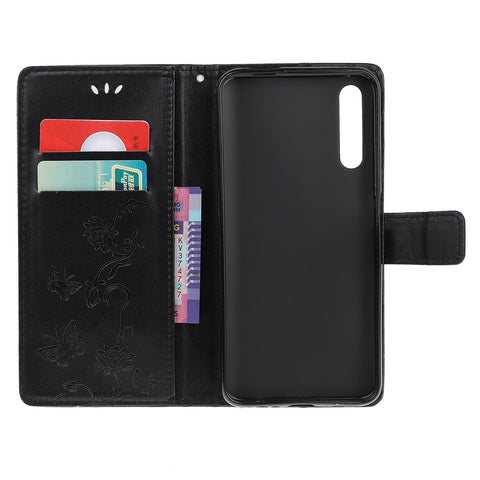 Imprint Butterfly Flower Wallet Leather Protective Cover for Huawei Y8p / P Smart S