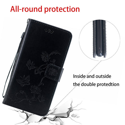 Imprint Butterfly Flower Wallet Leather Protective Cover for Huawei Y8p / P Smart S