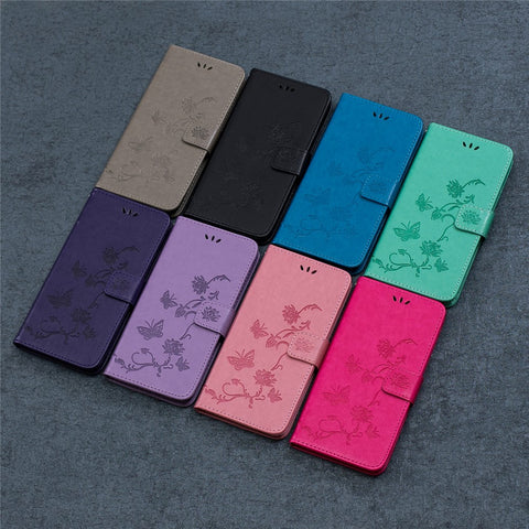 Imprint Butterfly Flower Wallet Leather Protective Cover for Huawei Y8p / P Smart S