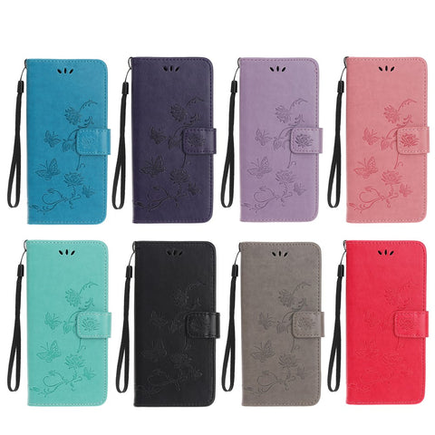 Imprint Butterfly Flower Wallet Leather Protective Cover for Huawei Y8p / P Smart S