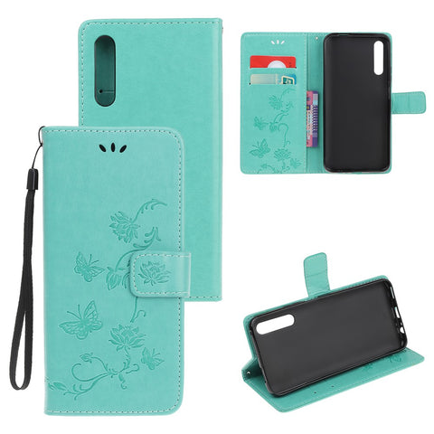 Imprint Butterfly Flower Wallet Leather Protective Cover for Huawei Y8p / P Smart S