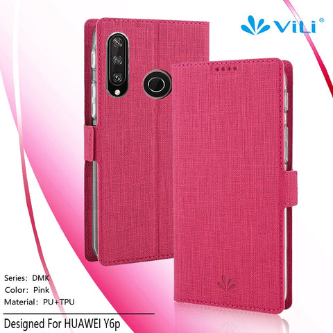 VILI DMK Leather with Double Cards Side Buckle Style Cell Phone Cover for Huawei Y6p