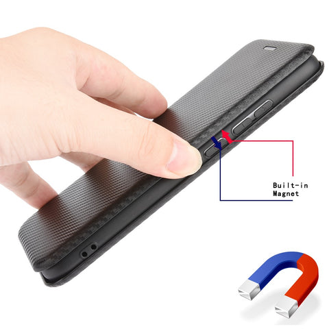 Auto-absorbed Carbon Fiber Leather Stand Mobile Phone Case for Huawei Y5p