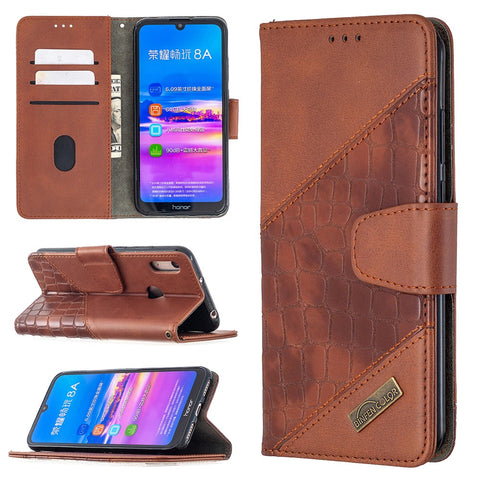 Crocodile Texture Assorted Color Leather Shell Wallet Phone Case for Huawei Y6/Honor 8A